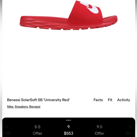 DS NWT NIKE SB RED/WHITE BENASSI SOLARSOFT SLIDES 9 RARE - Picture 8 of 8